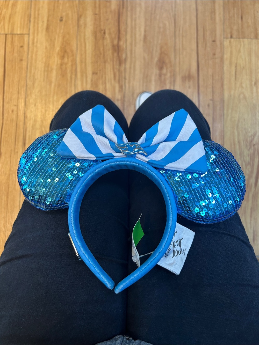 Loungefly Blue Sequin Kids Mouse Ear Headband with Striped Bow